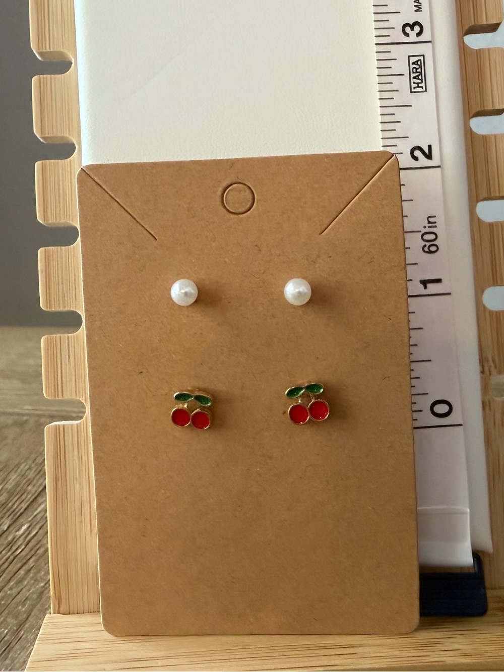 Cherry & Faux Pearl Stud Earring Set, New! - Picture 2 of 4
